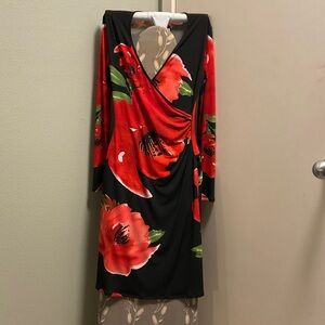 Eva Varro Red and Black Floral Long Sleeve Dress